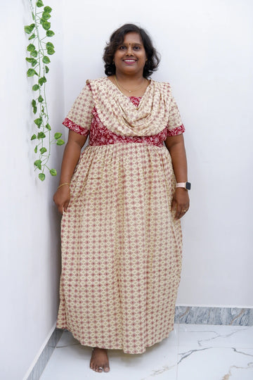 Shawl Draped Cotton Frock Nighty – Soft & Breezy