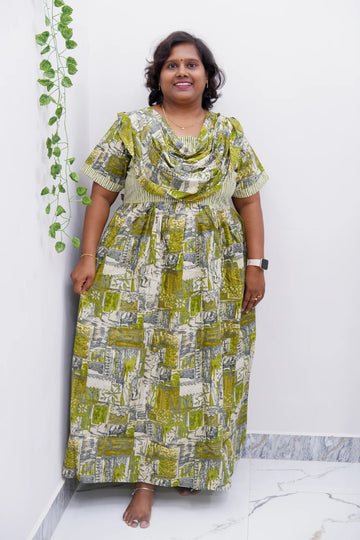 Shawl Draped Cotton Frock Nighty – Soft & Breezy