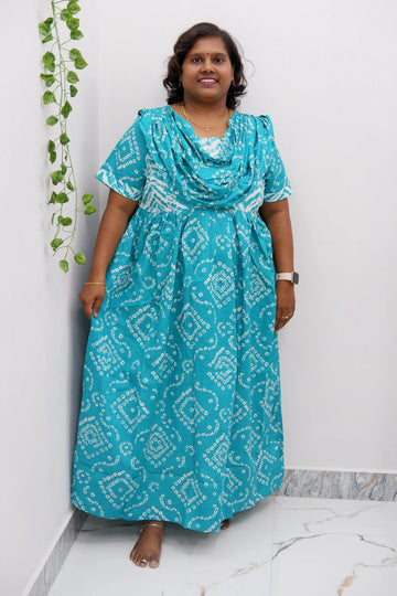 Shawl Draped Cotton Frock Nighty – Soft & Breezy