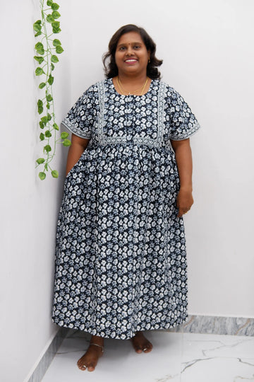 Midi Frock with Back Knot & Front Zip Jyothi Cotton Nighty