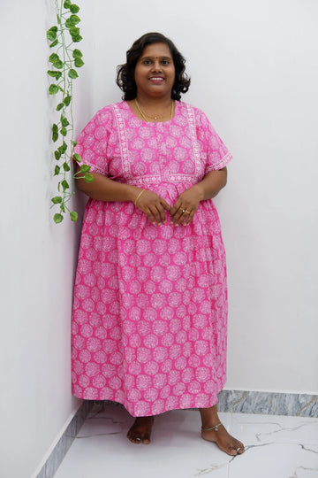 Midi Frock with Back Knot & Front Zip Jyothi Cotton Nighty