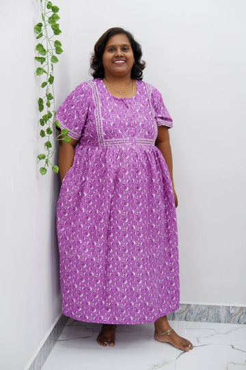Midi Frock with Back Knot & Front Zip Jyothi Cotton Nighty