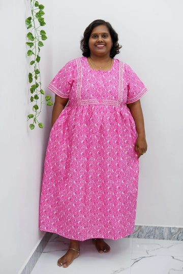 Midi Frock with Back Knot & Front Zip Jyothi Cotton Nighty