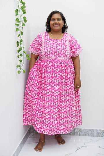 Midi Frock with Back Knot & Front Zip Jyothi Cotton Nighty