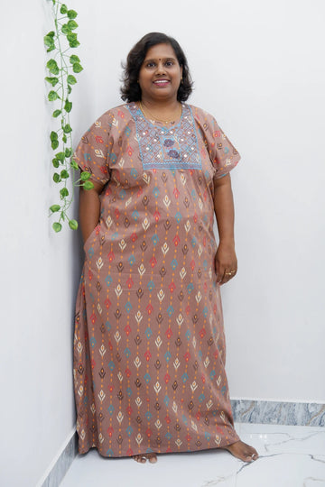 Mirror Work Cotton Nighty with Elegant Embroidery – Soft & Stylish