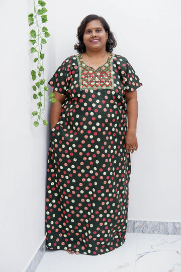 Mirror Work Cotton Nighty with Elegant Embroidery – Soft & Stylish