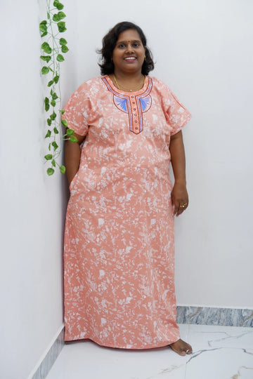 Mirror Work Cotton Nighty with Elegant Embroidery – Soft & Stylish