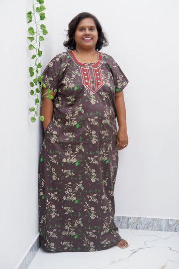 Mirror Work Cotton Nighty with Elegant Embroidery – Soft & Stylis