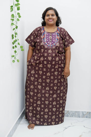Mirror Work Cotton Nighty with Elegant Embroidery – Soft & Stylis