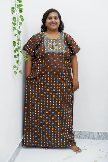 Mirror Work Cotton Nighty with Elegant Embroidery – Soft & Stylis