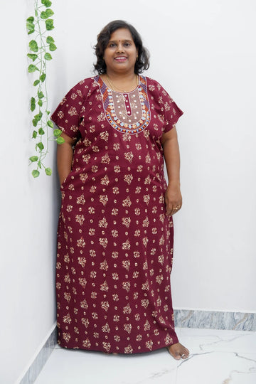 Mirror Work Cotton Nighty with Elegant Embroidery – Soft & Stylis