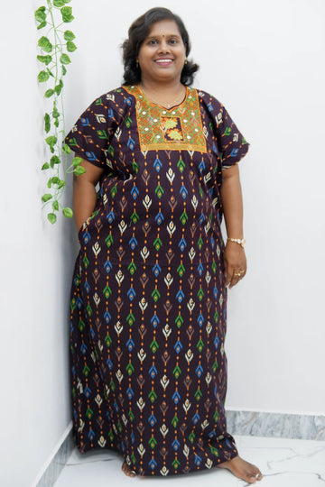 Mirror Work Cotton Nighty with Elegant Embroidery – Soft & Stylis