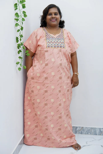 Mirror Work Cotton Nighty with Elegant Embroidery – Soft & Stylis