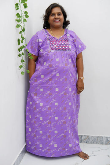 Mirror Work Cotton Nighty with Elegant Embroidery – Soft & Stylis