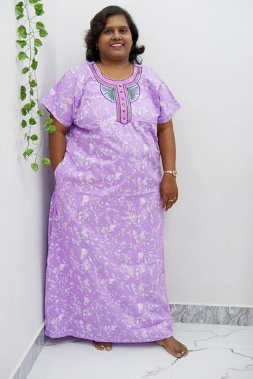 Mirror Work Cotton Nighty with Elegant Embroidery – Soft & Stylis