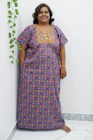 Mirror Work Cotton Nighty with Elegant Embroidery – Soft & Stylis