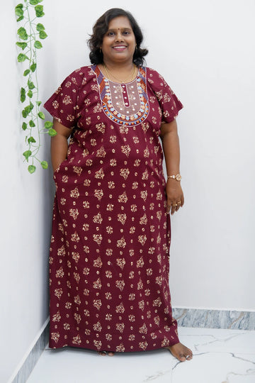 Mirror Work Cotton Nighty with Elegant Embroidery – Soft & Stylis