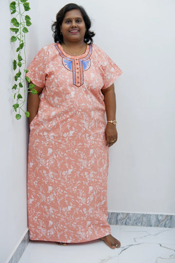 Mirror Work Cotton Nighty with Elegant Embroidery – Soft & Stylis
