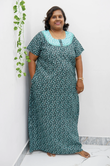 Floral Bliss Round Zip Cotton Nighty