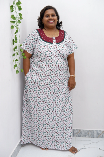 Floral Bliss Round Zip Cotton Nighty
