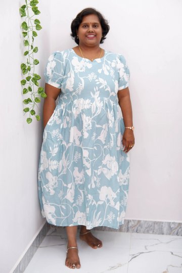 Trendy Puff Sleeve Kurti – Midi Length Frock Style for Women