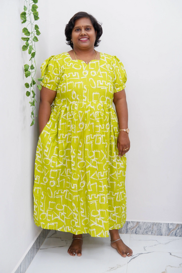 Trendy Puff Sleeve Kurti – Midi Length Frock Style for Women