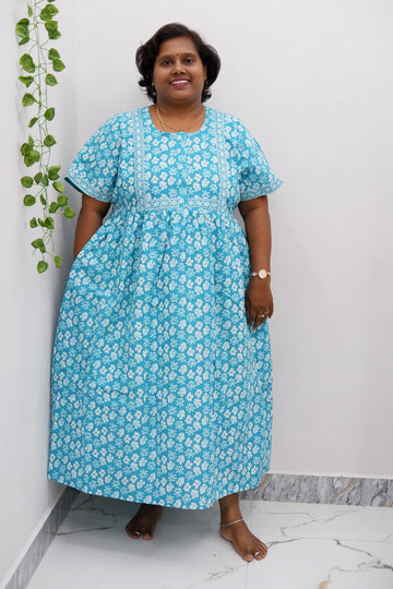 Midi Frock with Back Knot & Front Zip Jyothi Cotton Nighty