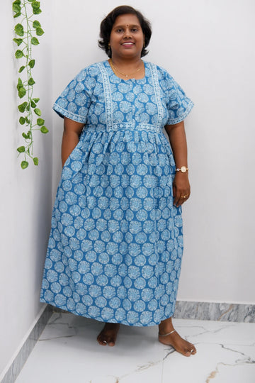 Midi Frock with Back Knot & Front Zip Jyothi Cotton Nighty