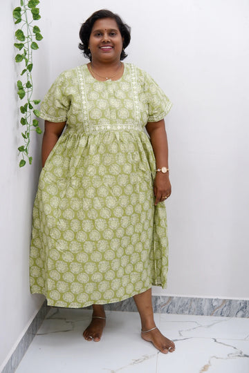Midi Frock with Back Knot & Front Zip Jyothi Cotton Nighty