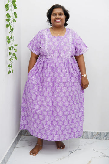 Midi Frock with Back Knot & Front Zip Jyothi Cotton Nighty