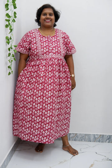 Midi Frock with Back Knot & Front Zip Jyothi Cotton Nighty