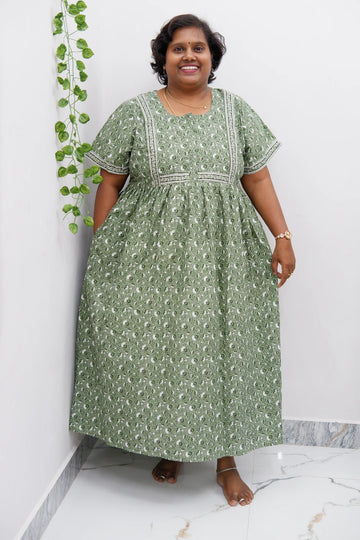 Midi Frock with Back Knot & Front Zip Jyothi Cotton Nighty
