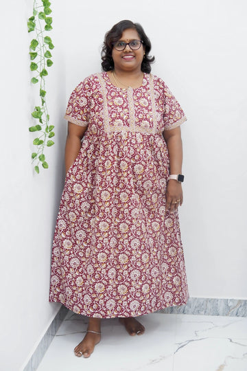 Midi Frock with Back Knot & Front Zip Jyothi Cotton Nighty