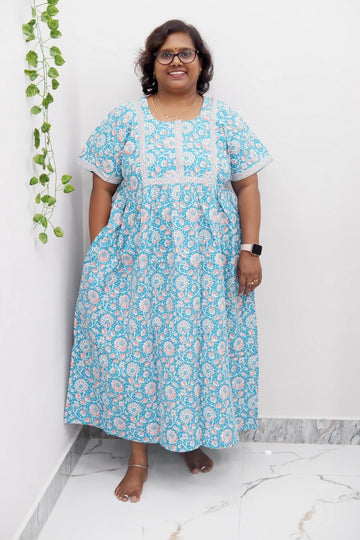 Midi Frock with Back Knot & Front Zip Jyothi Cotton Nighty