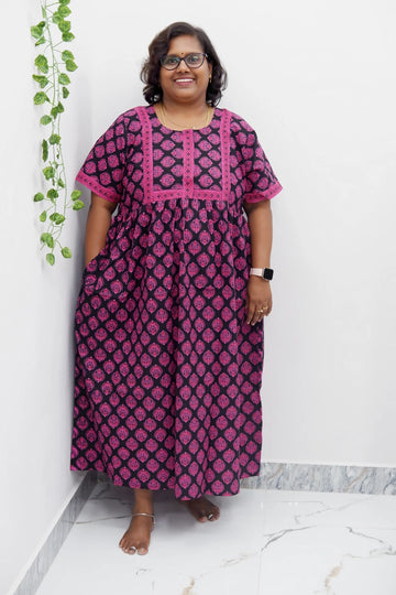 Midi Frock with Back Knot & Front Zip Jyothi Cotton Nighty