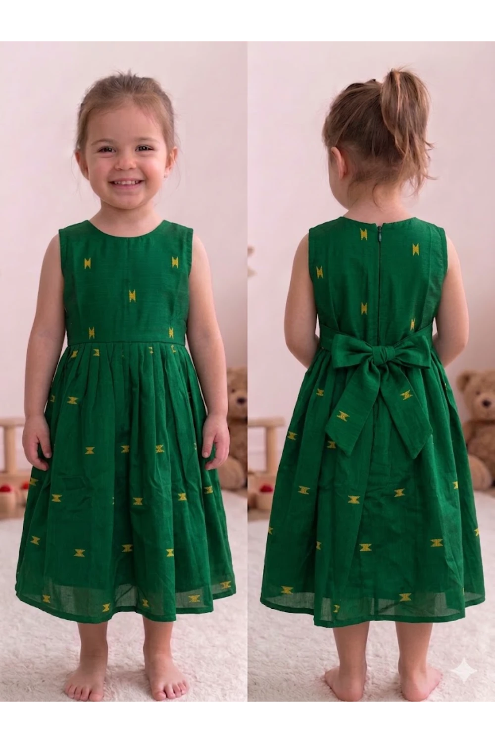 Raw Silk Cotton Sleeveless Frock For Kids