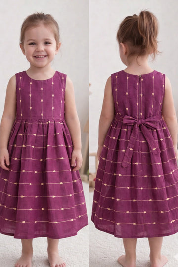 Raw Silk Cotton Sleeveless Frock For Kids