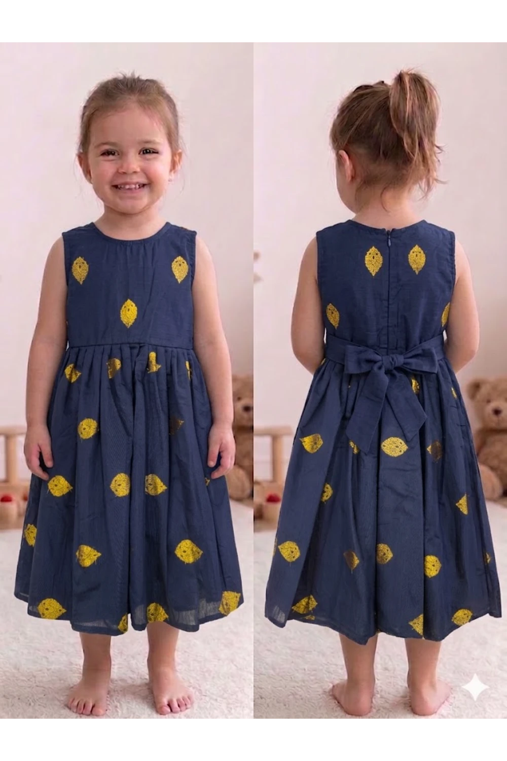 Raw Silk Cotton Sleeveless Frock For Kids