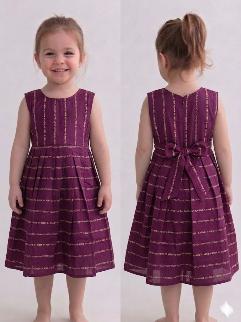 Raw Silk Cotton Sleeveless Frock For Kids