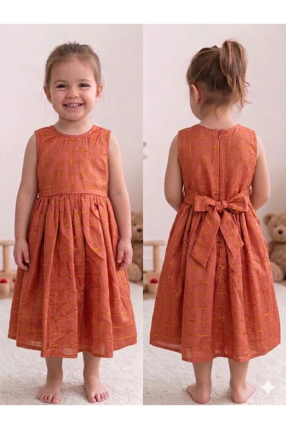 Raw Silk Cotton Sleeveless Frock For Kids
