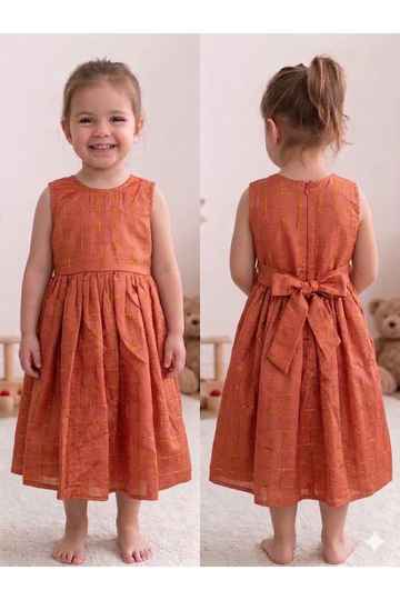 Raw Silk Cotton Sleeveless Frock For Kids