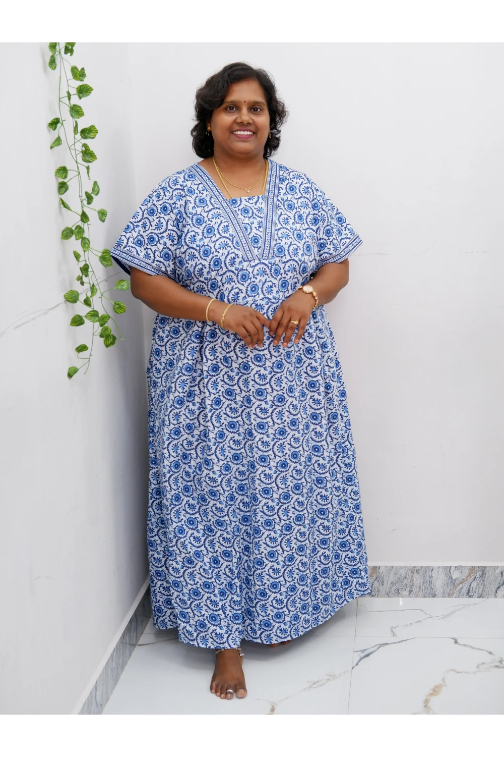 Premium V-Neck Cotton Frock for Women – Breathable & Skin-Friendly