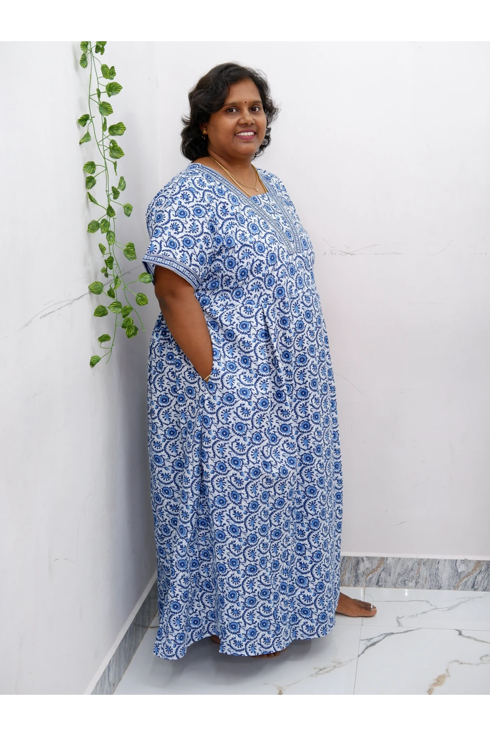 Premium V-Neck Cotton Frock for Women – Breathable & Skin-Friendly