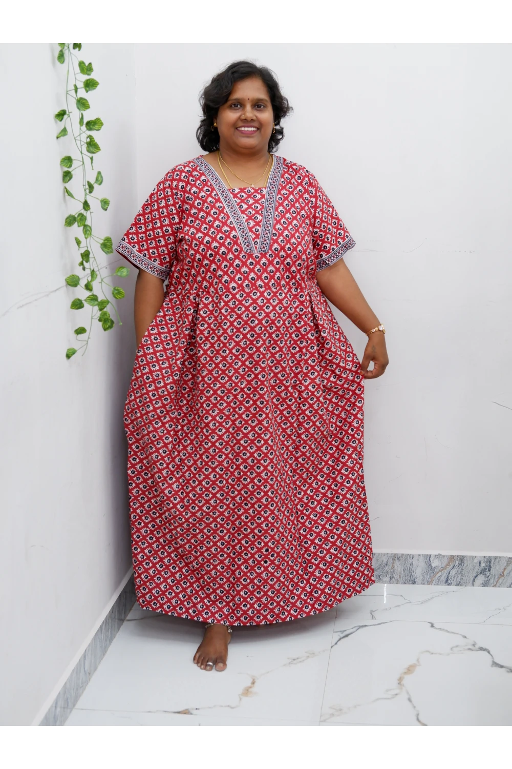 Premium V-Neck Cotton Frock for Women – Breathable & Skin-Friendly