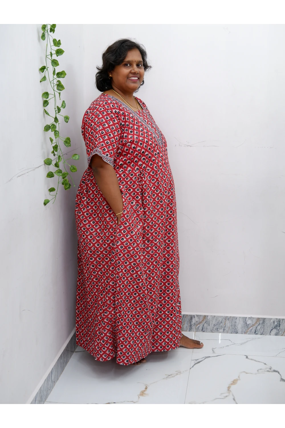 Premium V-Neck Cotton Frock for Women – Breathable & Skin-Friendly