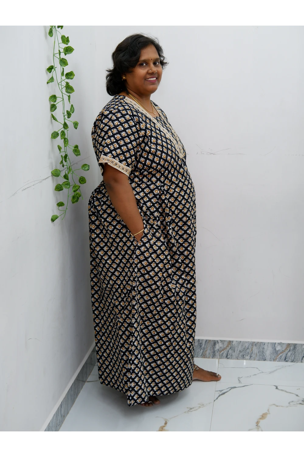 Premium V-Neck Cotton Frock for Women – Breathable & Skin-Friendly