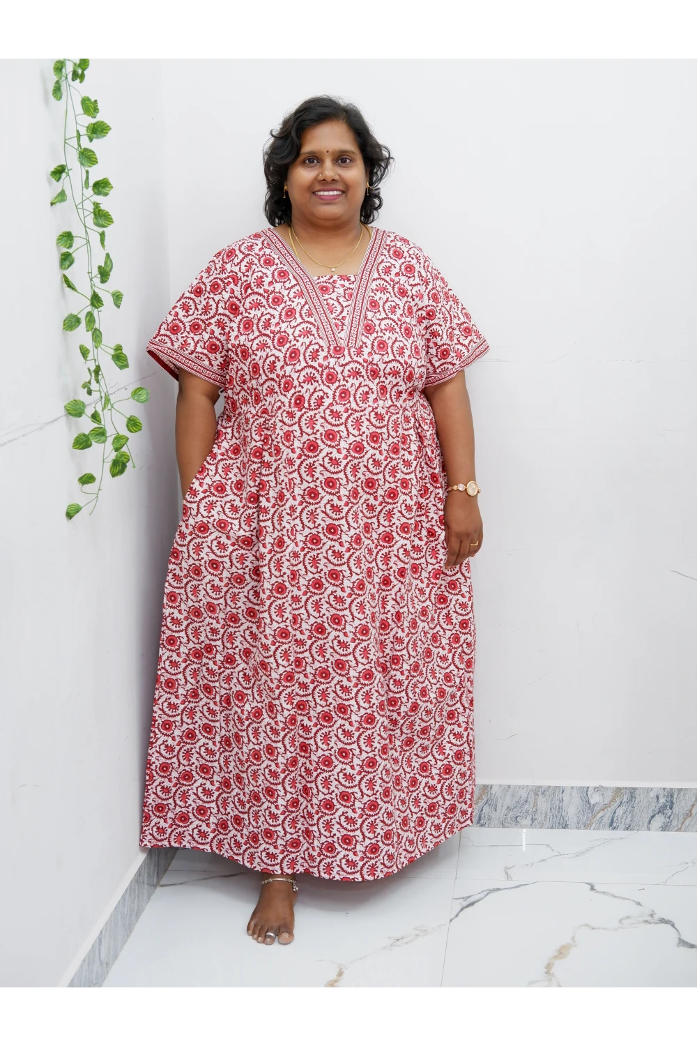 Premium V-Neck Cotton Frock for Women – Breathable & Skin-Friendly