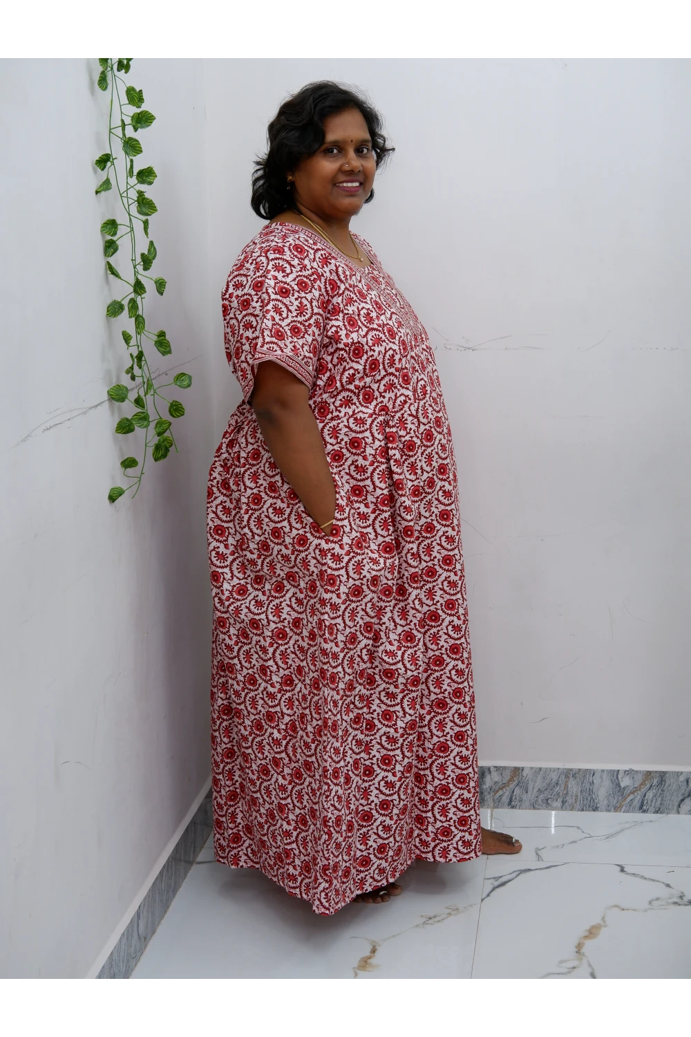 Premium V-Neck Cotton Frock for Women – Breathable & Skin-Friendly