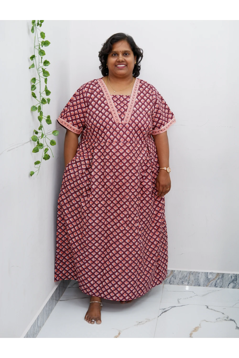 Premium V-Neck Cotton Frock for Women – Breathable & Skin-Friendly