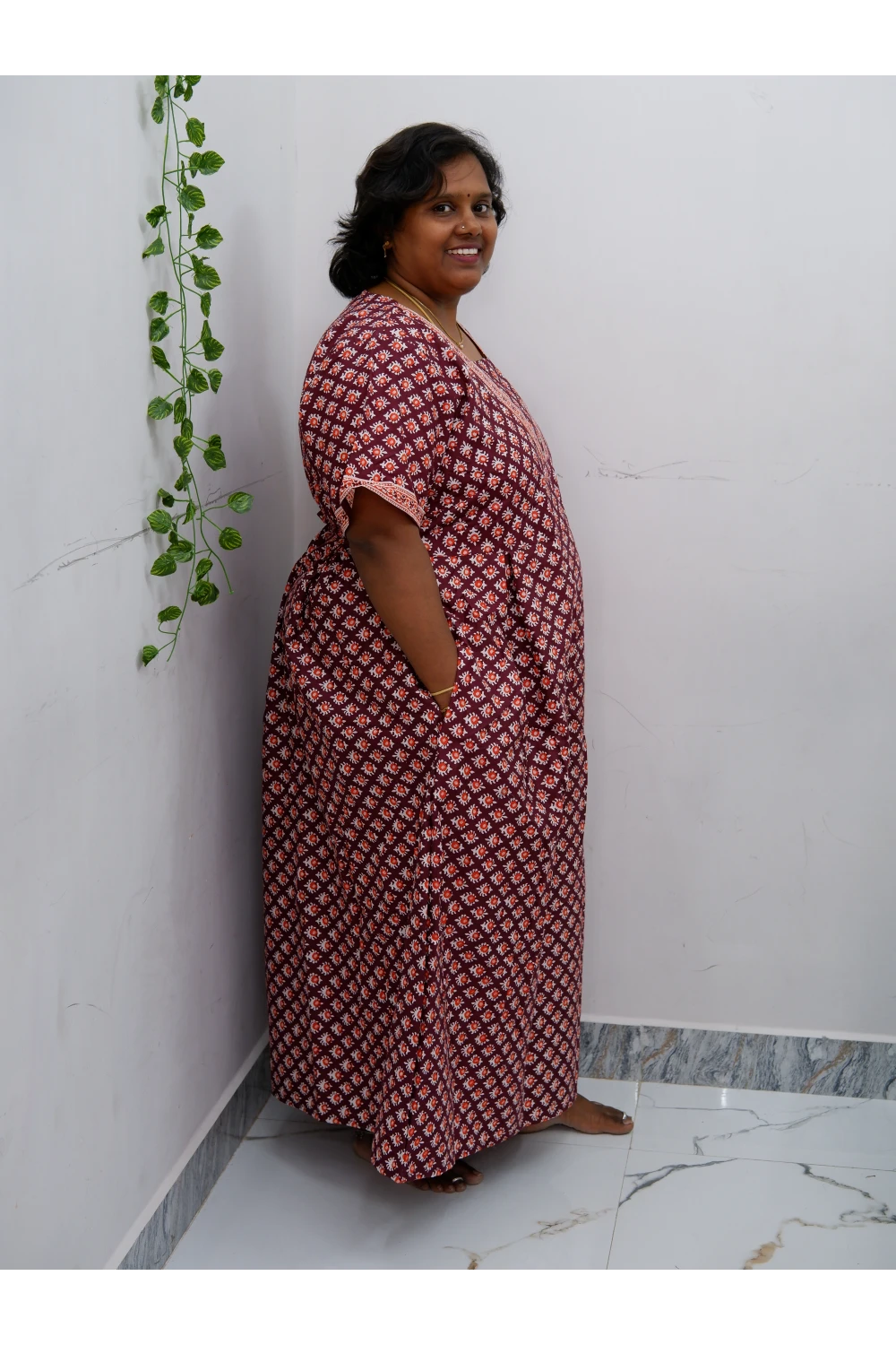 Premium V-Neck Cotton Frock for Women – Breathable & Skin-Friendly
